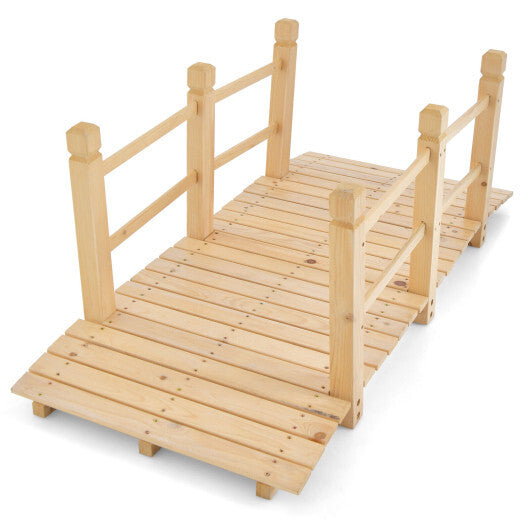 5 Feet Wooden Garden Bridge with Safety Rails-Brown LuxuryLifeWay Online Store