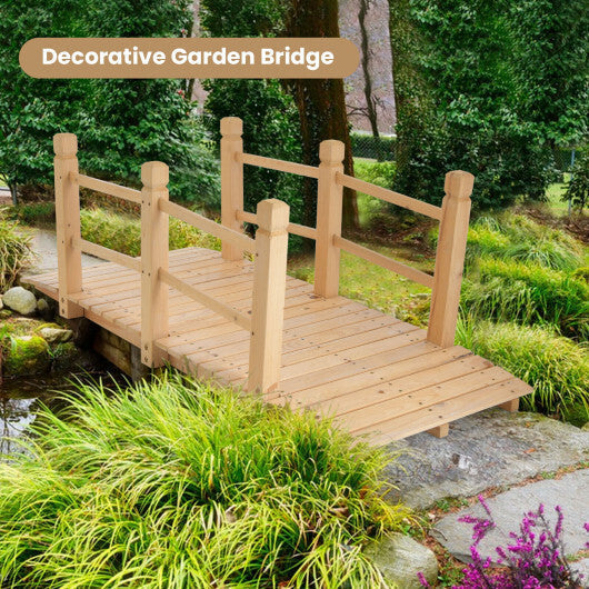 5 Feet Wooden Garden Bridge with Safety Rails-Brown LuxuryLifeWay Online Store