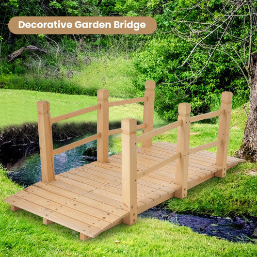 5 Feet Wooden Garden Bridge with Safety Rails-Brown LuxuryLifeWay Online Store