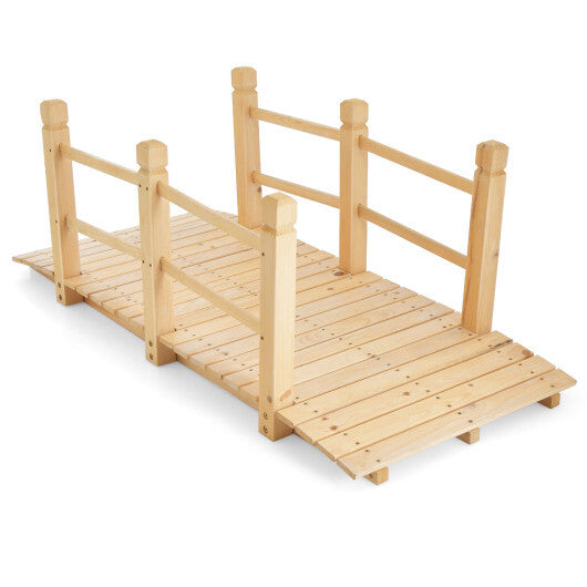 5 Feet Wooden Garden Bridge with Safety Rails-Brown LuxuryLifeWay Online Store