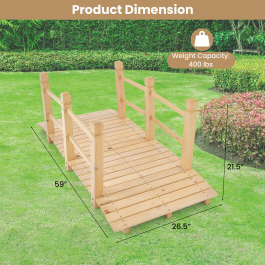 5 Feet Wooden Garden Bridge with Safety Rails-Brown LuxuryLifeWay Online Store