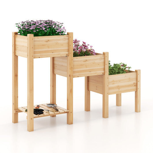 3-Tier Wooden Raised Garden Bed with Open Storage Shelf-Natural LuxuryLifeWay Online Store