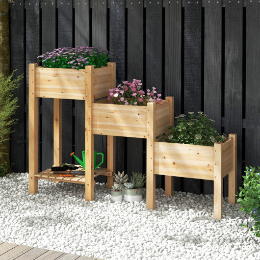 3-Tier Wooden Raised Garden Bed with Open Storage Shelf-Natural LuxuryLifeWay Online Store