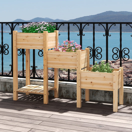 3-Tier Wooden Raised Garden Bed with Open Storage Shelf-Natural LuxuryLifeWay Online Store