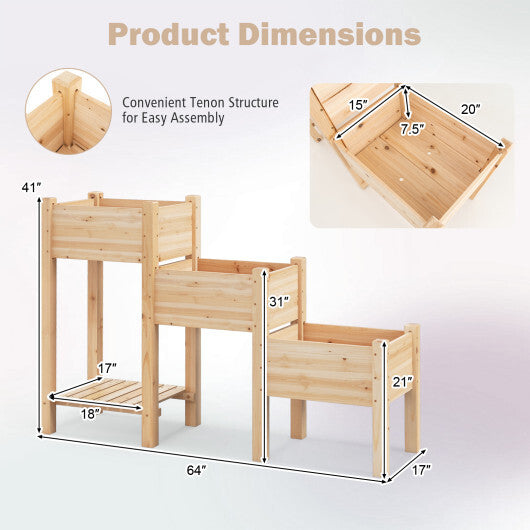 3-Tier Wooden Raised Garden Bed with Open Storage Shelf-Natural LuxuryLifeWay Online Store