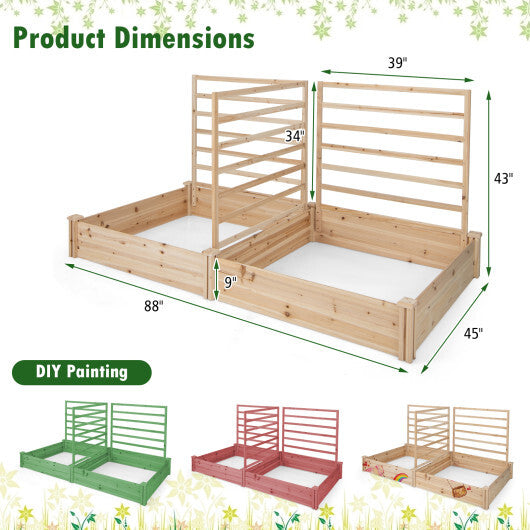 Raised Garden Bed with 2 Planter Boxes and 3 Trellis-Natural LuxuryLifeWay Online Store