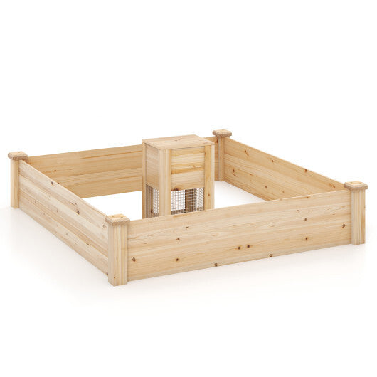 49 x 49 x 10 Inch Raised Garden Bed with Compost Bin and Open-ended Bottom-Natural LuxuryLifeWay Online Store