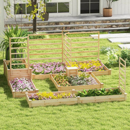 49 x 49 x 10 Inch Raised Garden Bed with Compost Bin and Open-ended Bottom-Natural LuxuryLifeWay Online Store