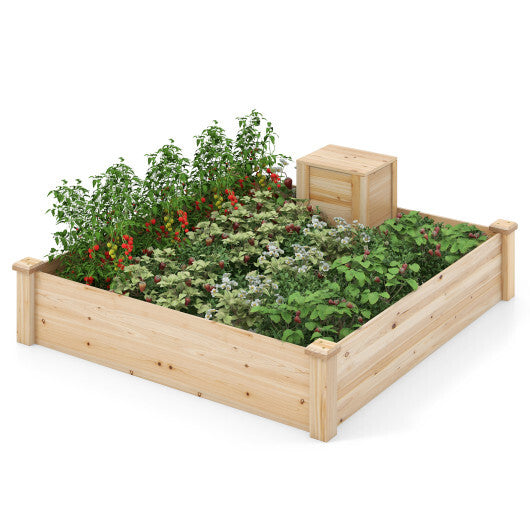 49 x 49 x 10 Inch Raised Garden Bed with Compost Bin and Open-ended Bottom-Natural LuxuryLifeWay Online Store