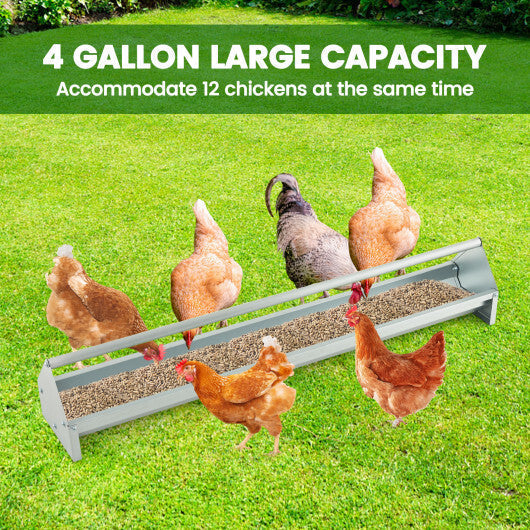 Metal Chicken Feeder Chicken Feeding Trough with Drainage Holes-Silver LuxuryLifeWay Online Store