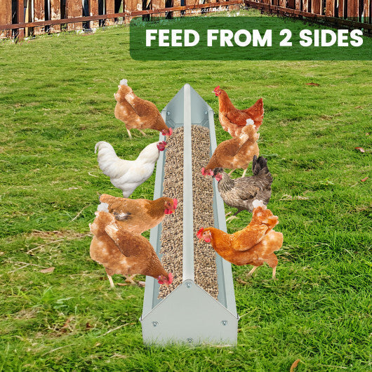 Metal Chicken Feeder Chicken Feeding Trough with Drainage Holes-Silver LuxuryLifeWay Online Store