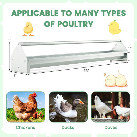 Metal Chicken Feeder Chicken Feeding Trough with Drainage Holes-Silver LuxuryLifeWay Online Store