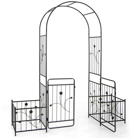 87 Inches Garden Arbor with Lockable Gate Side Planters-Black LuxuryLifeWay Online Store