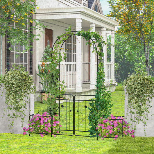 87 Inches Garden Arbor with Lockable Gate Side Planters-Black LuxuryLifeWay Online Store