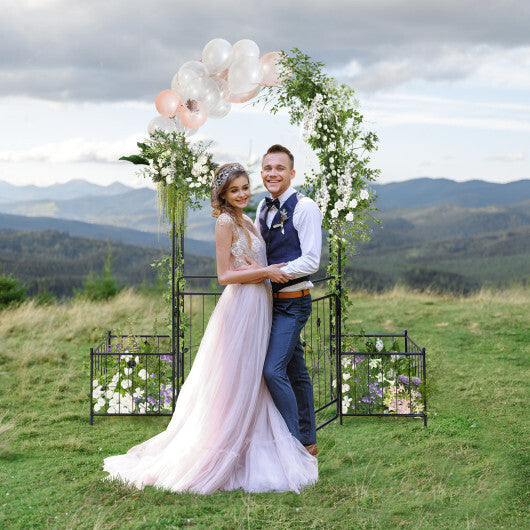 87 Inches Garden Arbor with Lockable Gate Side Planters-Black LuxuryLifeWay Online Store