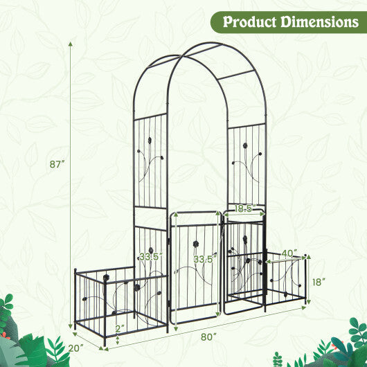 87 Inches Garden Arbor with Lockable Gate Side Planters-Black LuxuryLifeWay Online Store