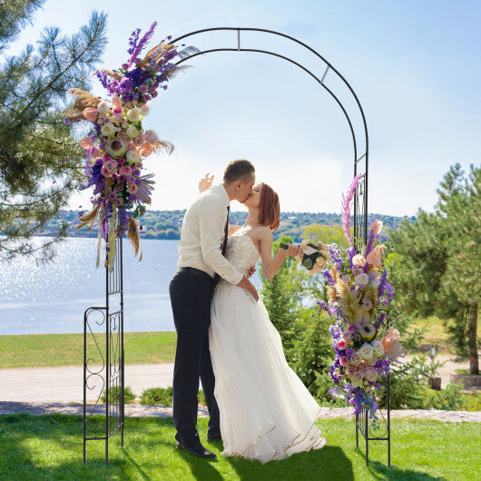 7.9 Feet Metal Garden Arch Backdrop Stand with Fence for Climbing Plants-Black LuxuryLifeWay Online Store
