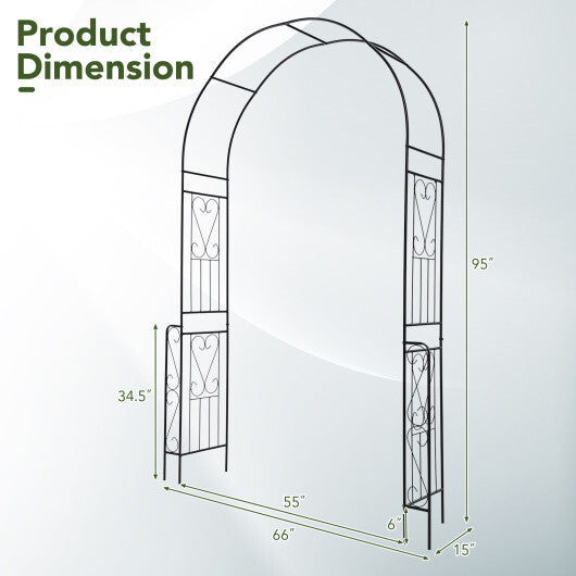 7.9 Feet Metal Garden Arch Backdrop Stand with Fence for Climbing Plants-Black LuxuryLifeWay Online Store