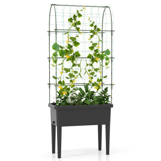 Self-watering Raised Garden Bed Elevated Planter with Climbing Trellis-Black LuxuryLifeWay Online Store
