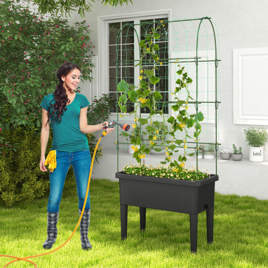 Self-watering Raised Garden Bed Elevated Planter with Climbing Trellis-Black LuxuryLifeWay Online Store
