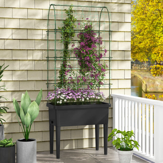 Self-watering Raised Garden Bed Elevated Planter with Climbing Trellis-Black LuxuryLifeWay Online Store