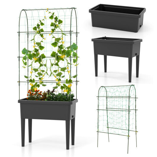 Self-watering Raised Garden Bed Elevated Planter with Climbing Trellis-Black LuxuryLifeWay Online Store