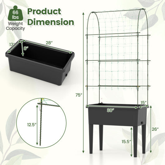 Self-watering Raised Garden Bed Elevated Planter with Climbing Trellis-Black LuxuryLifeWay Online Store