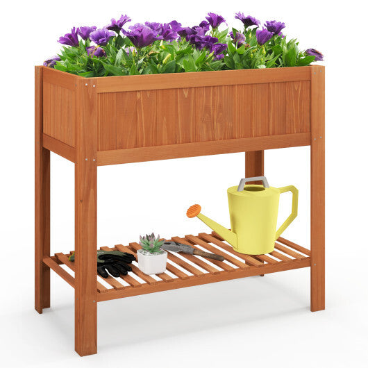 Outdoor Raised Garden Bed Fir Wood Planter Box with Bottom Storage Shelf and Protective Liner-Orange LuxuryLifeWay Online Store