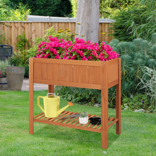 Outdoor Raised Garden Bed Fir Wood Planter Box with Bottom Storage Shelf and Protective Liner-Orange LuxuryLifeWay Online Store