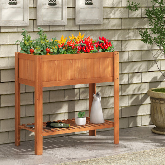 Outdoor Raised Garden Bed Fir Wood Planter Box with Bottom Storage Shelf and Protective Liner-Orange LuxuryLifeWay Online Store