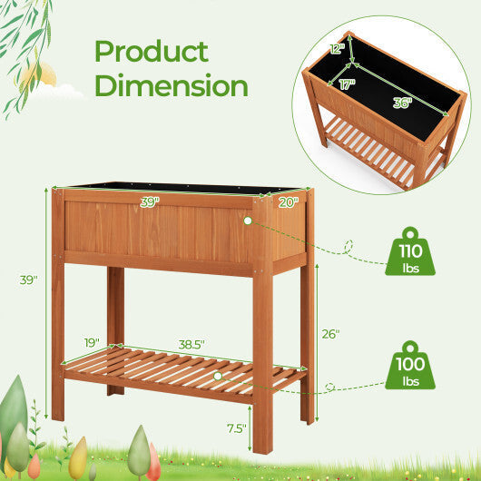 Outdoor Raised Garden Bed Fir Wood Planter Box with Bottom Storage Shelf and Protective Liner-Orange LuxuryLifeWay Online Store