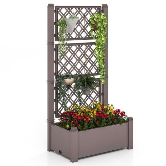 Outdoor Planter Box Self-Watering Raised Garden Bed Trellis with Water Level Indicator-Greyish-white LuxuryLifeWay Online Store