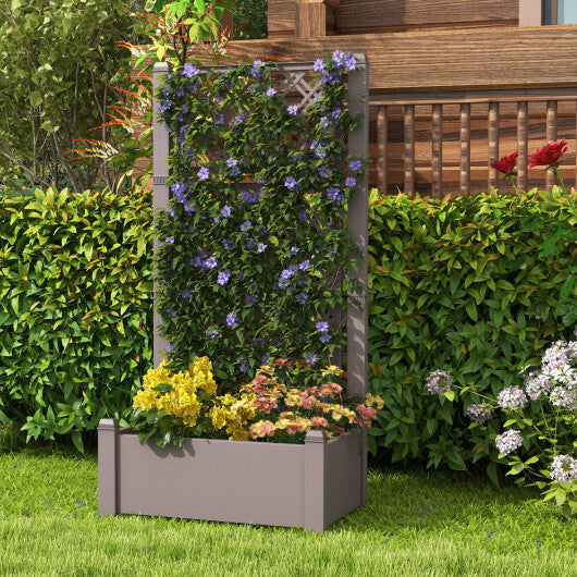 Outdoor Planter Box Self-Watering Raised Garden Bed Trellis with Water Level Indicator-Greyish-white LuxuryLifeWay Online Store