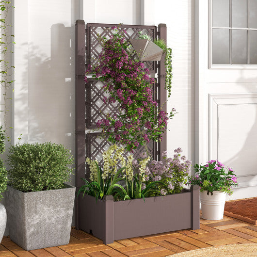 Outdoor Planter Box Self-Watering Raised Garden Bed Trellis with Water Level Indicator-Greyish-white LuxuryLifeWay Online Store