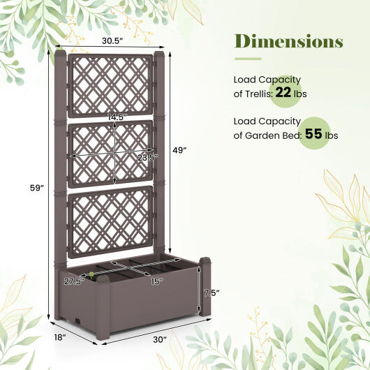 Outdoor Planter Box Self-Watering Raised Garden Bed Trellis with Water Level Indicator-Greyish-white LuxuryLifeWay Online Store