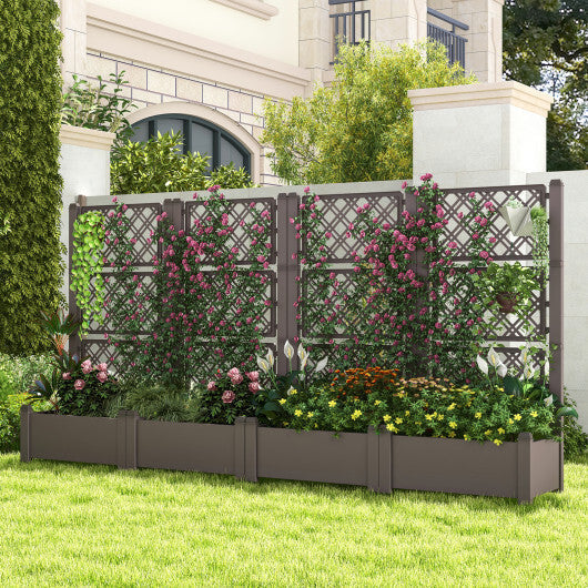 Outdoor Planter Box Self-Watering Raised Garden Bed Trellis with Water Level Indicator-Greyish-white LuxuryLifeWay Online Store