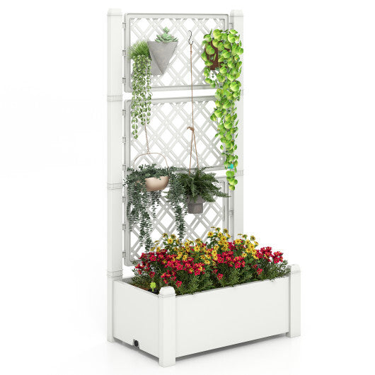 Outdoor Planter Box Self-Watering Raised Garden Bed Trellis with Water Level Indicator-Greyish-white LuxuryLifeWay Online Store