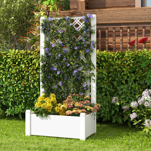 Outdoor Planter Box Self-Watering Raised Garden Bed Trellis with Water Level Indicator-Greyish-white LuxuryLifeWay Online Store