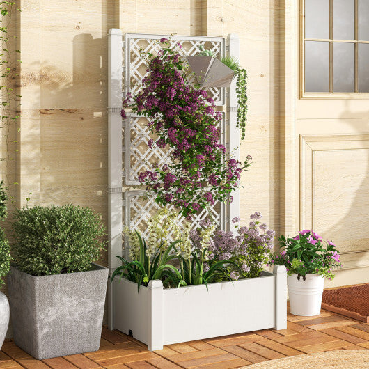 Outdoor Planter Box Self-Watering Raised Garden Bed Trellis with Water Level Indicator-Greyish-white LuxuryLifeWay Online Store