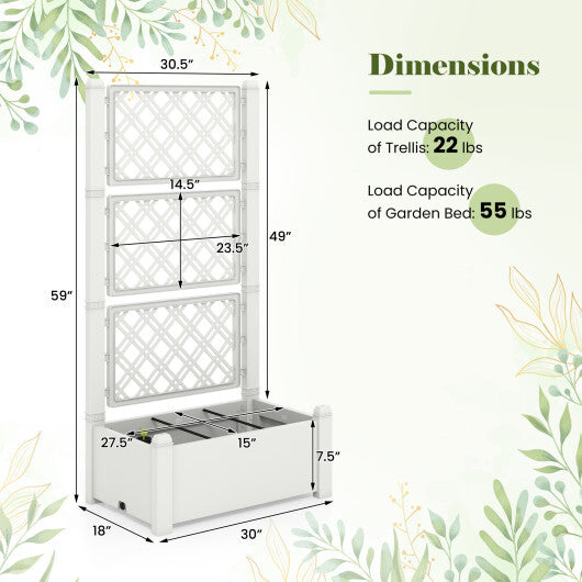 Outdoor Planter Box Self-Watering Raised Garden Bed Trellis with Water Level Indicator-Greyish-white LuxuryLifeWay Online Store