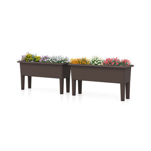 2 Pieces Raised Garden Beds Self-Watering Planter Box with Detachable Legs and Drainage Hole-Coffee LuxuryLifeWay Online Store