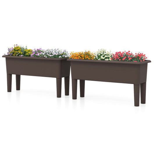 2 Pieces Raised Garden Beds Self-Watering Planter Box with Detachable Legs and Drainage Hole-Coffee LuxuryLifeWay Online Store