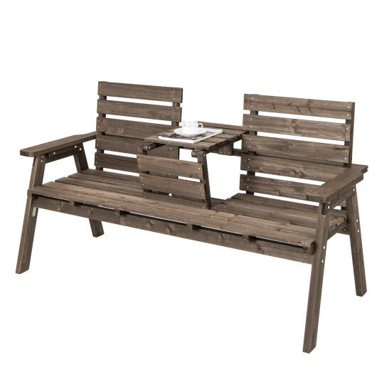 Outdoor Fir Wood Bench with Foldable Middle Table-Natural LuxuryLifeWay Online Store