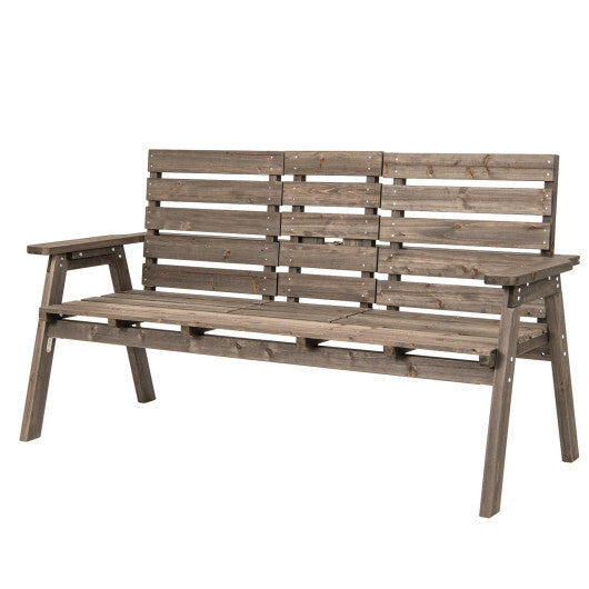 Outdoor Fir Wood Bench with Foldable Middle Table-Natural LuxuryLifeWay Online Store