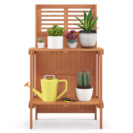 Folding Garden Potting Bench with 2-tier Storage Shelves and Teak Oil Finish for Garden Yard Balcony LuxuryLifeWay Online Store