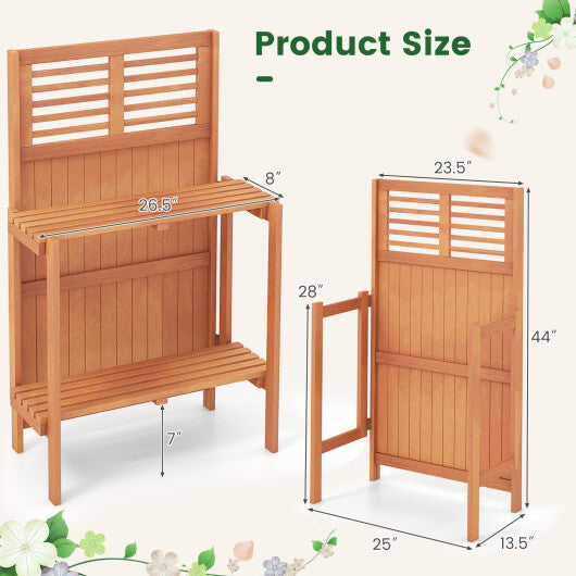 Folding Garden Potting Bench with 2-tier Storage Shelves and Teak Oil Finish for Garden Yard Balcony LuxuryLifeWay Online Store