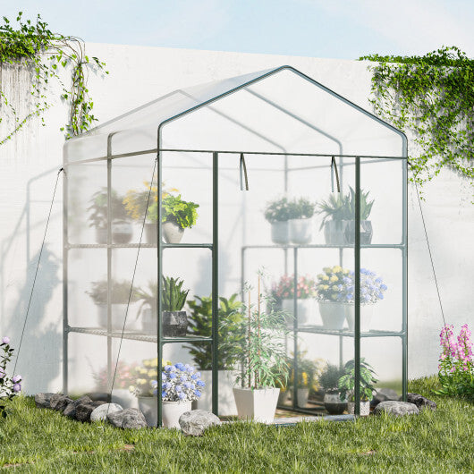Walk-in Greenhouse with 3 Tiers 8 Shelves PVC Cover Roll-up Zippered Door LuxuryLifeWay Online Store