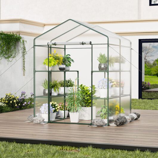 Walk-in Greenhouse with 3 Tiers 8 Shelves PVC Cover Roll-up Zippered Door LuxuryLifeWay Online Store
