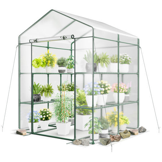 Walk-in Greenhouse with 3 Tiers 8 Shelves PVC Cover Roll-up Zippered Door LuxuryLifeWay Online Store