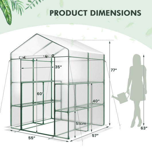 Walk-in Greenhouse with 3 Tiers 8 Shelves PVC Cover Roll-up Zippered Door LuxuryLifeWay Online Store